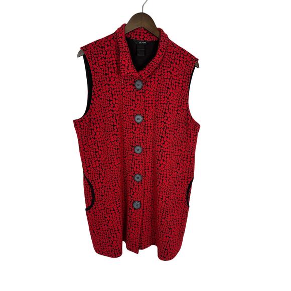 Ali Miles Red Black Textured Sleeveless‎ Button Longline Vest XL Lagenlook Artsy - Picture 1 of 12